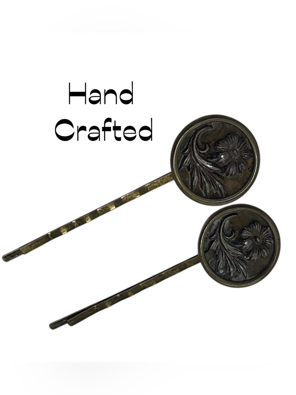 Hand Crafted Antique Gold Silver Floral Button Hair Clips NWT